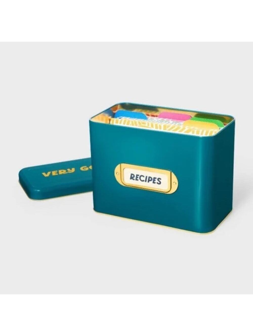 Tabitha Brown for Target NWT Teal Tin Recipe Box with Cards